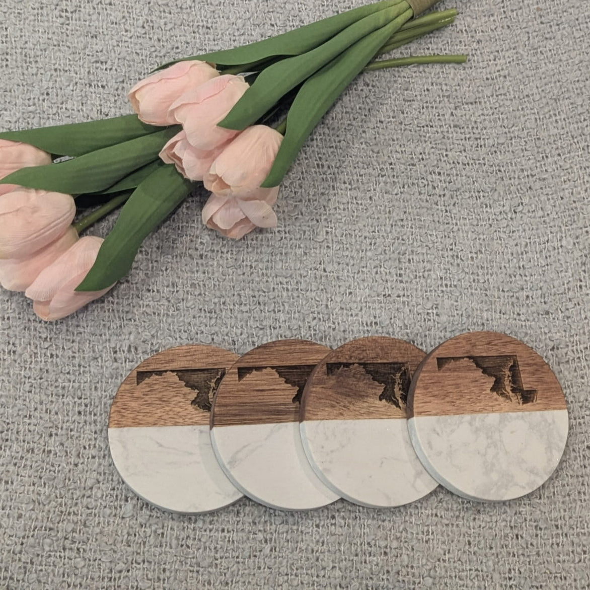 Personalized Marble & Acacia Coasters image 1