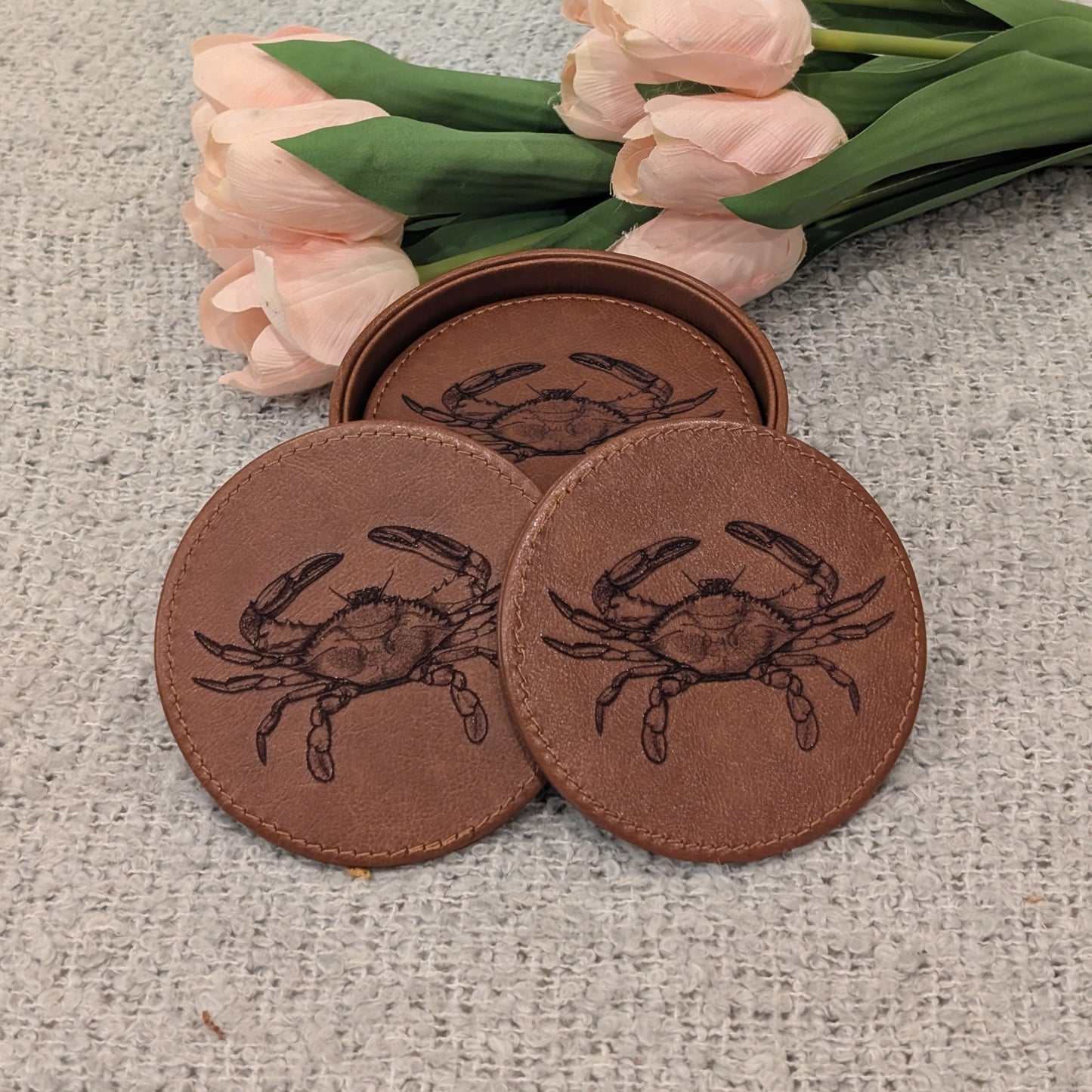 Personalized Black Leather Coasters image 1