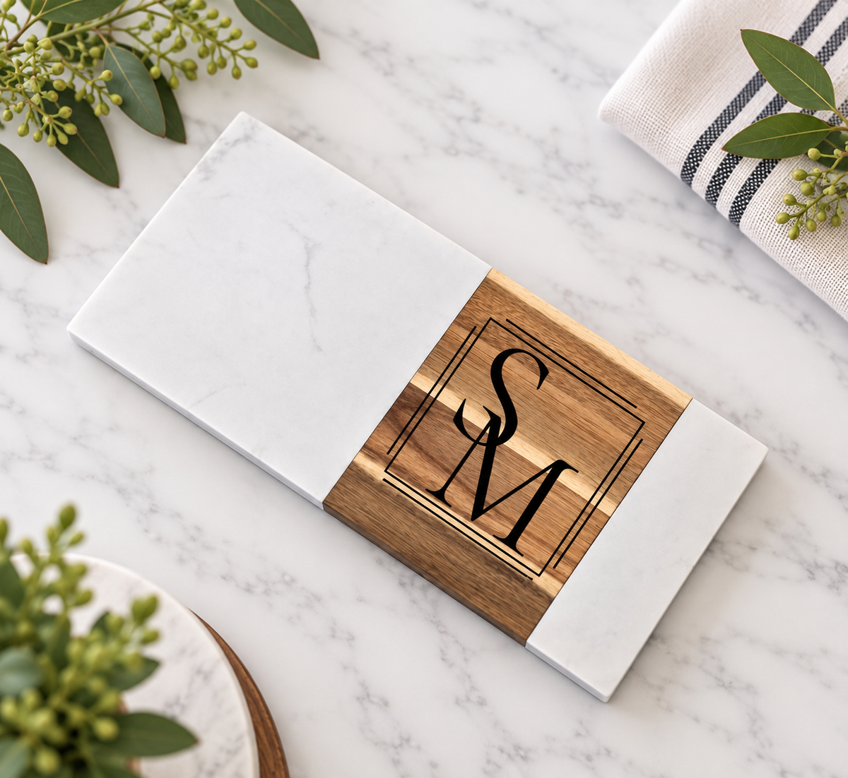 Marble and Acacia Home Sweet Home Serving Board