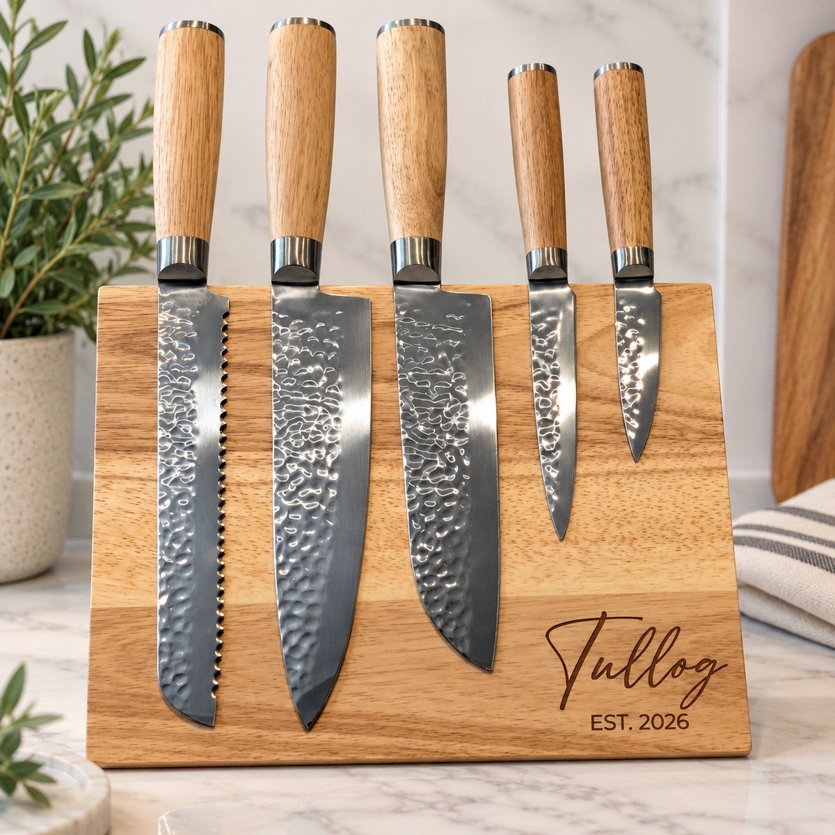 Personalized 6-Piece Kitchen Knife Set with Engraved Magnetic Block