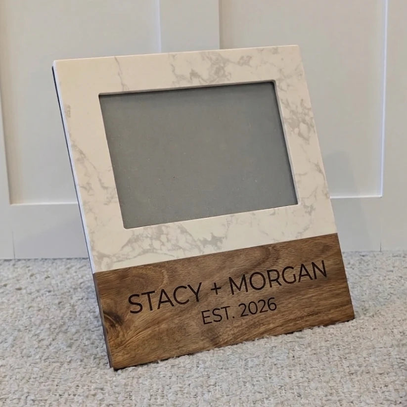 Marble & Acacia Picture Frame Gift Set