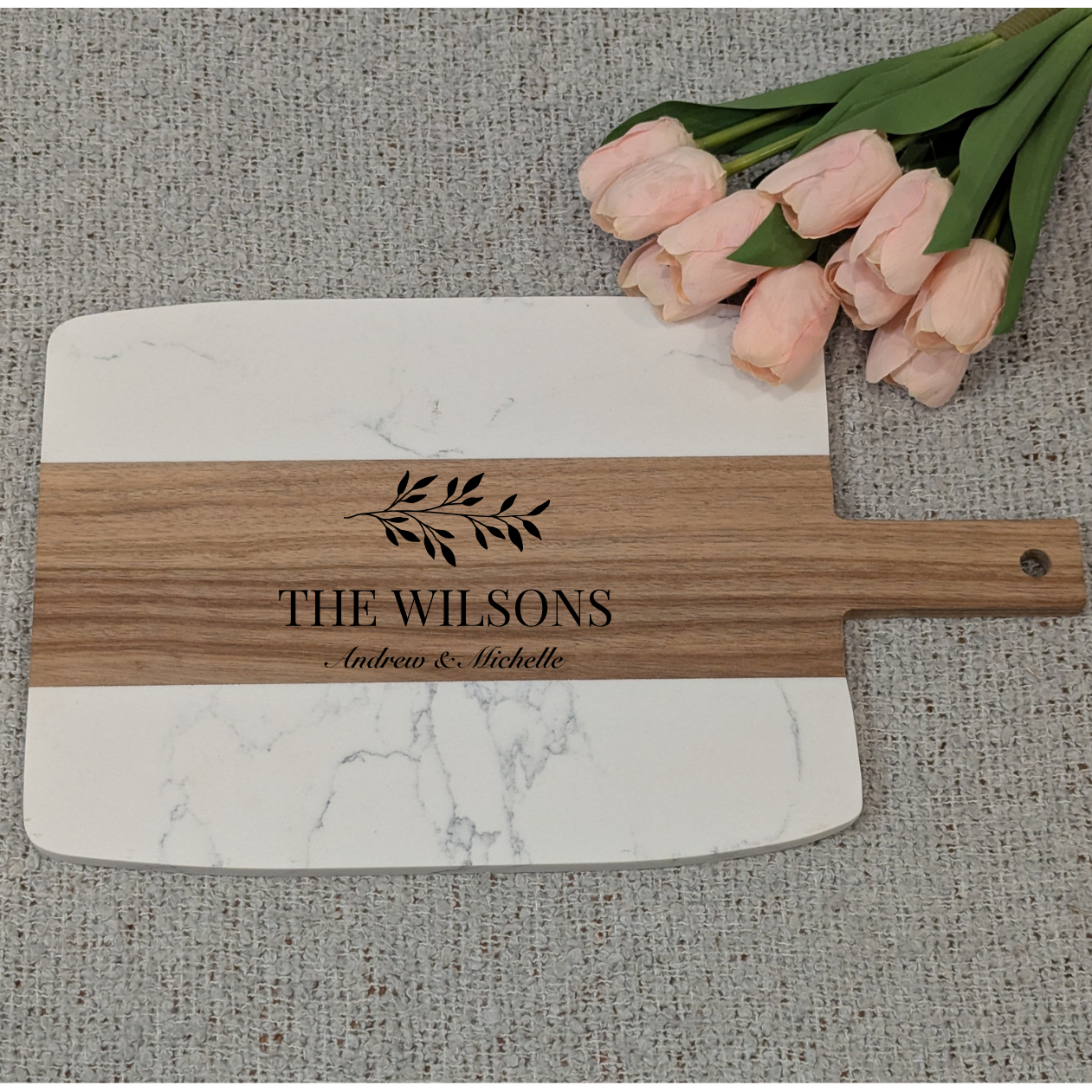 Large Rectangular Marble and Acacia Serving Board