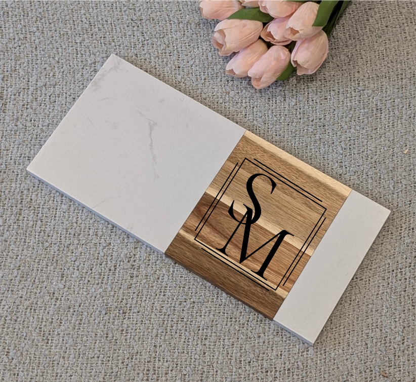 Marble and Acacia Home Sweet Home Serving Board