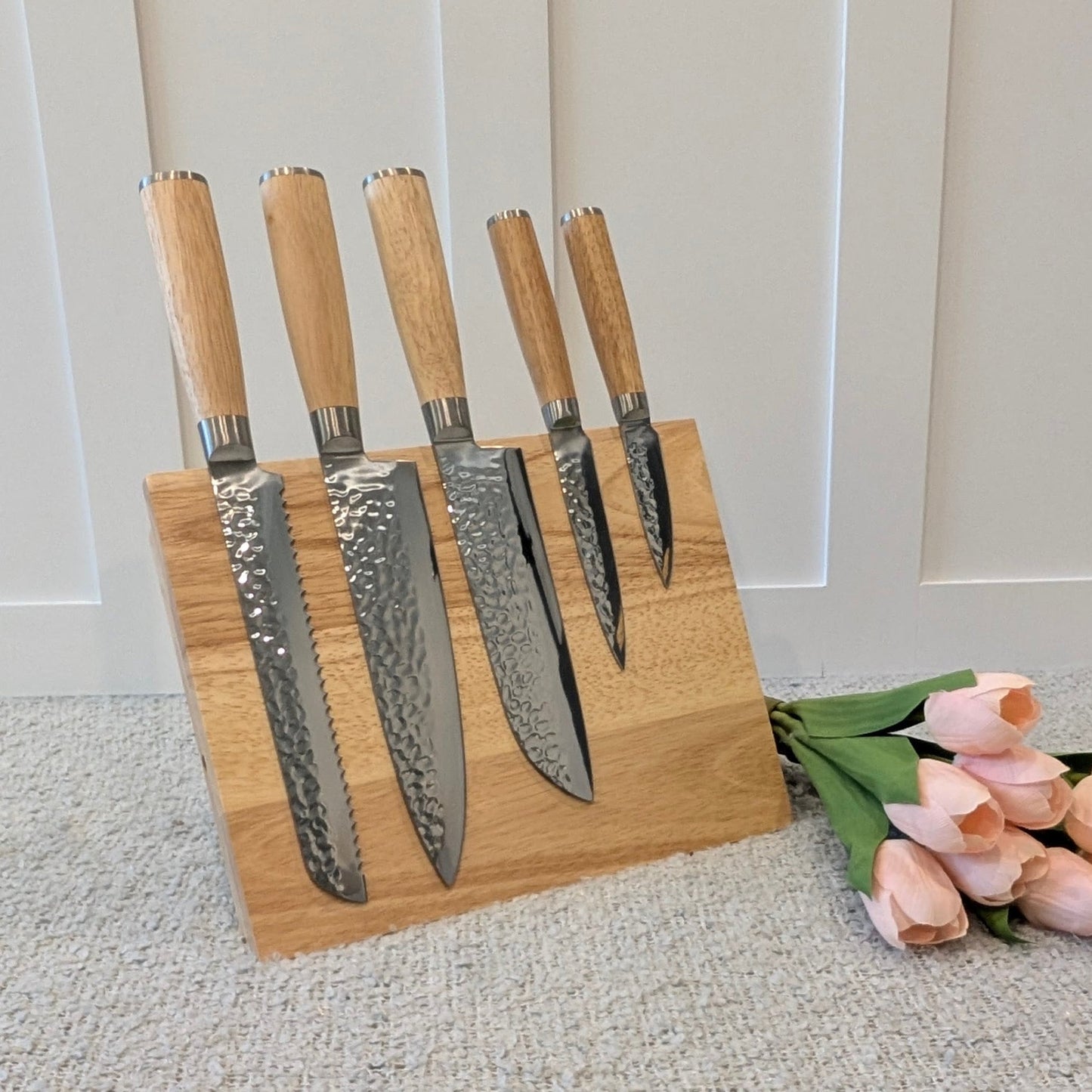 Personalized 6-Piece Kitchen Knife Set with Engraved Magnetic Block