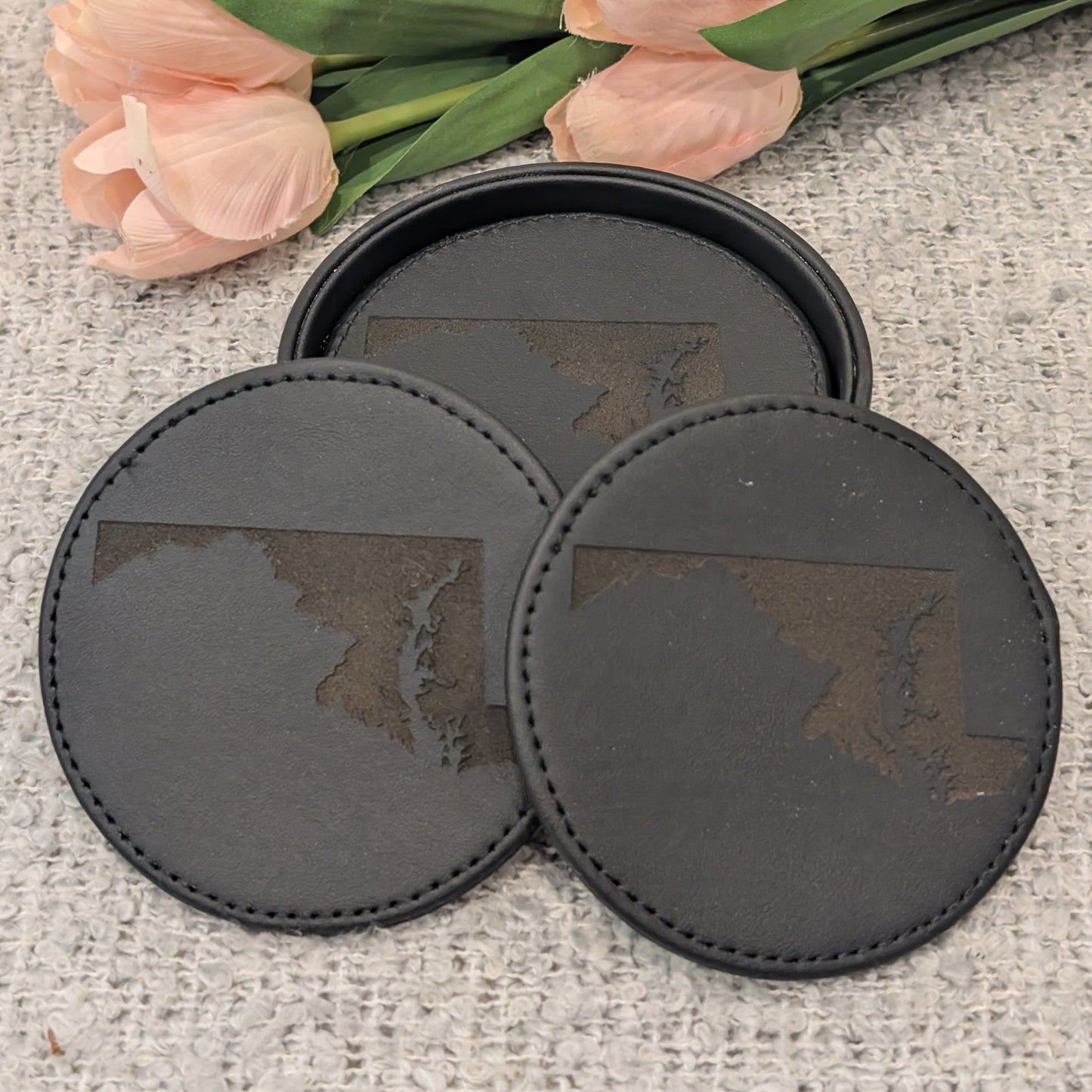 Personalized Brown Leather Coasters image 2