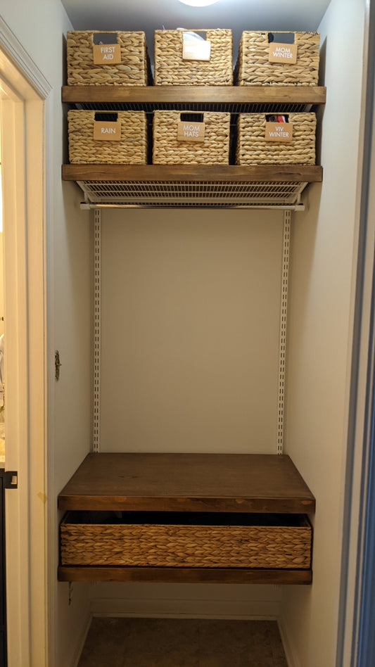 Custom Solid Wood Floating Shelf Overlays — Closet & Storage Upgrade