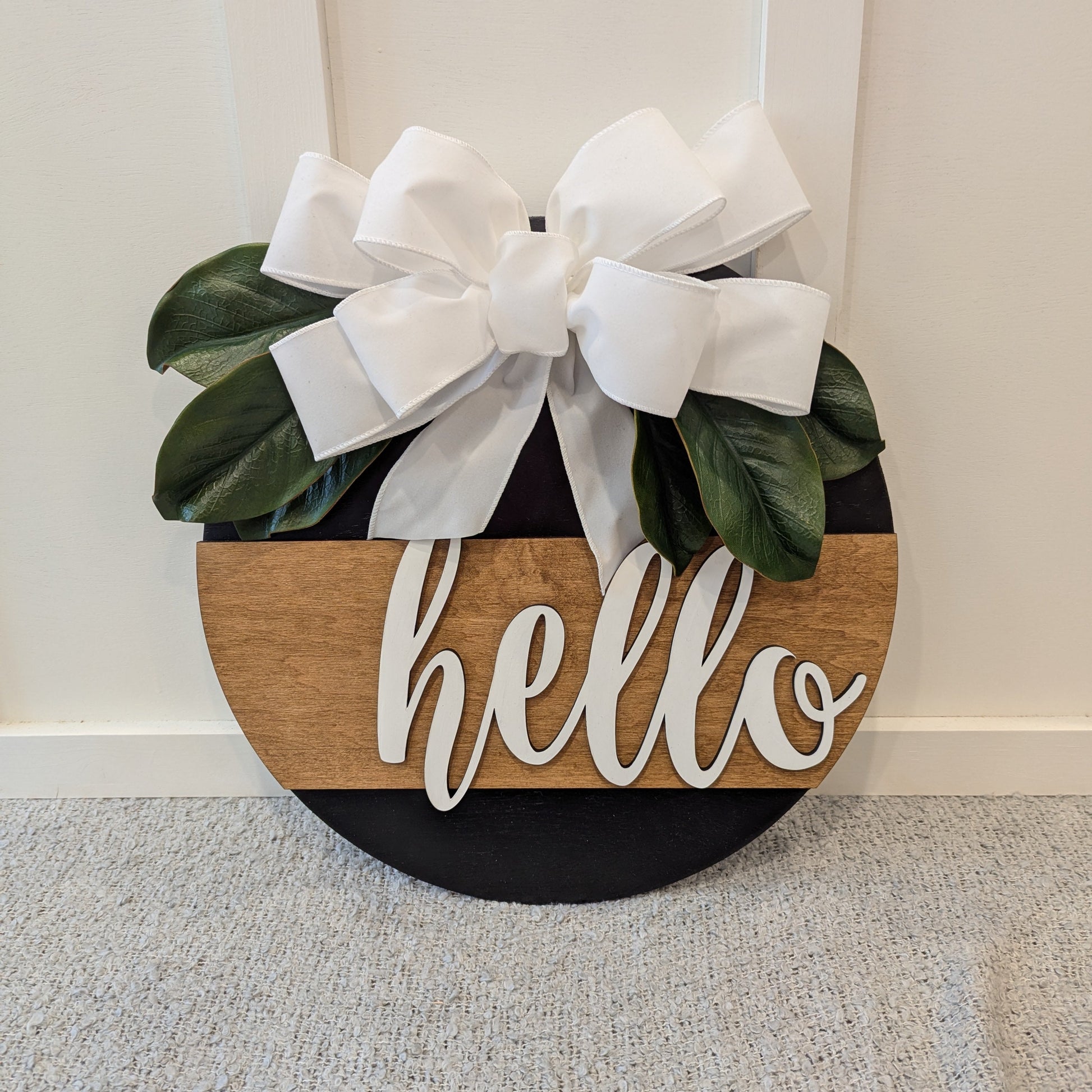 Hello-Wood Stained Door Hanger image 0