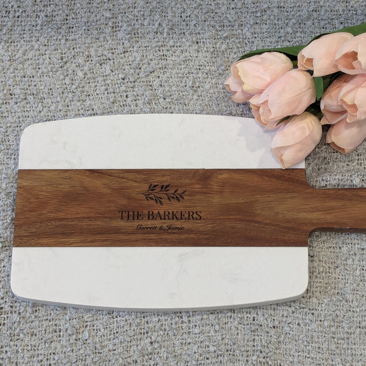 Rectangular Marble and Acacia Serving Board image 1