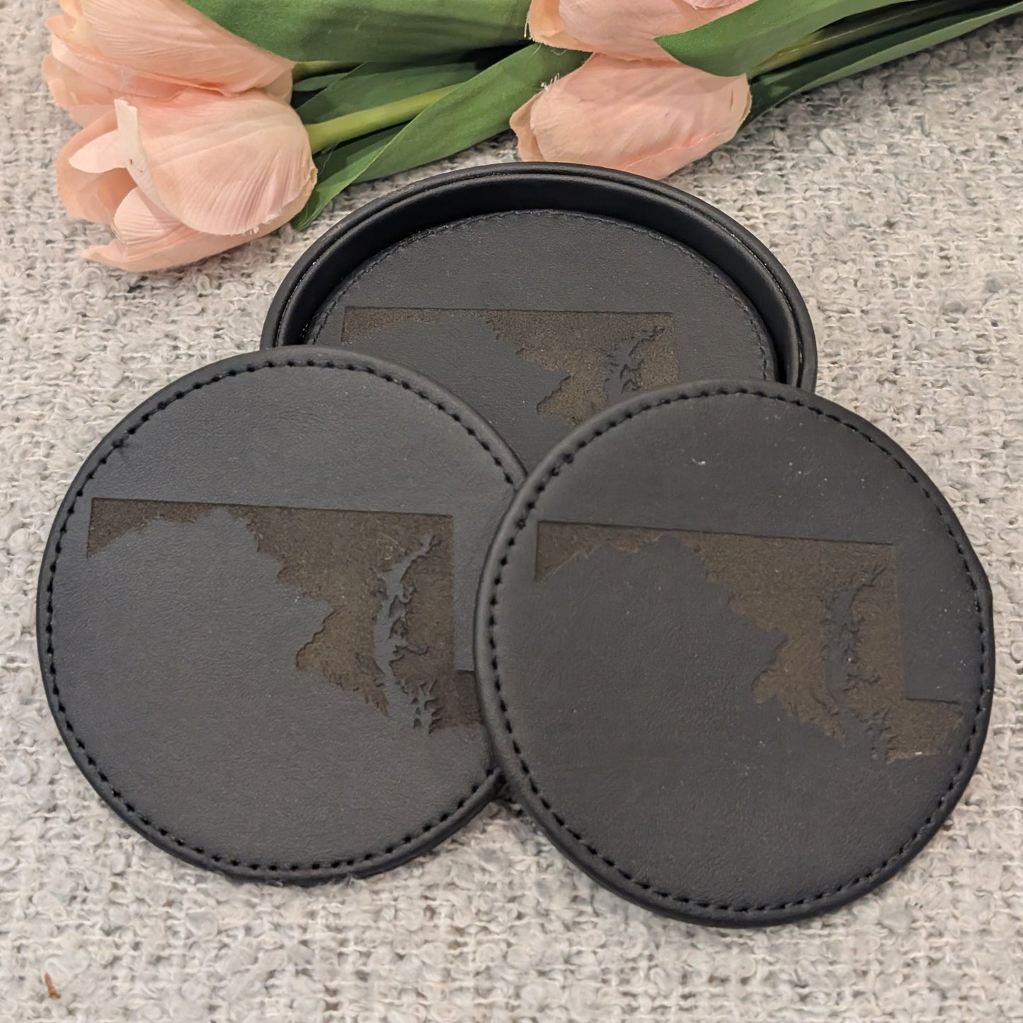 Personalized Black Leather Coasters image 0