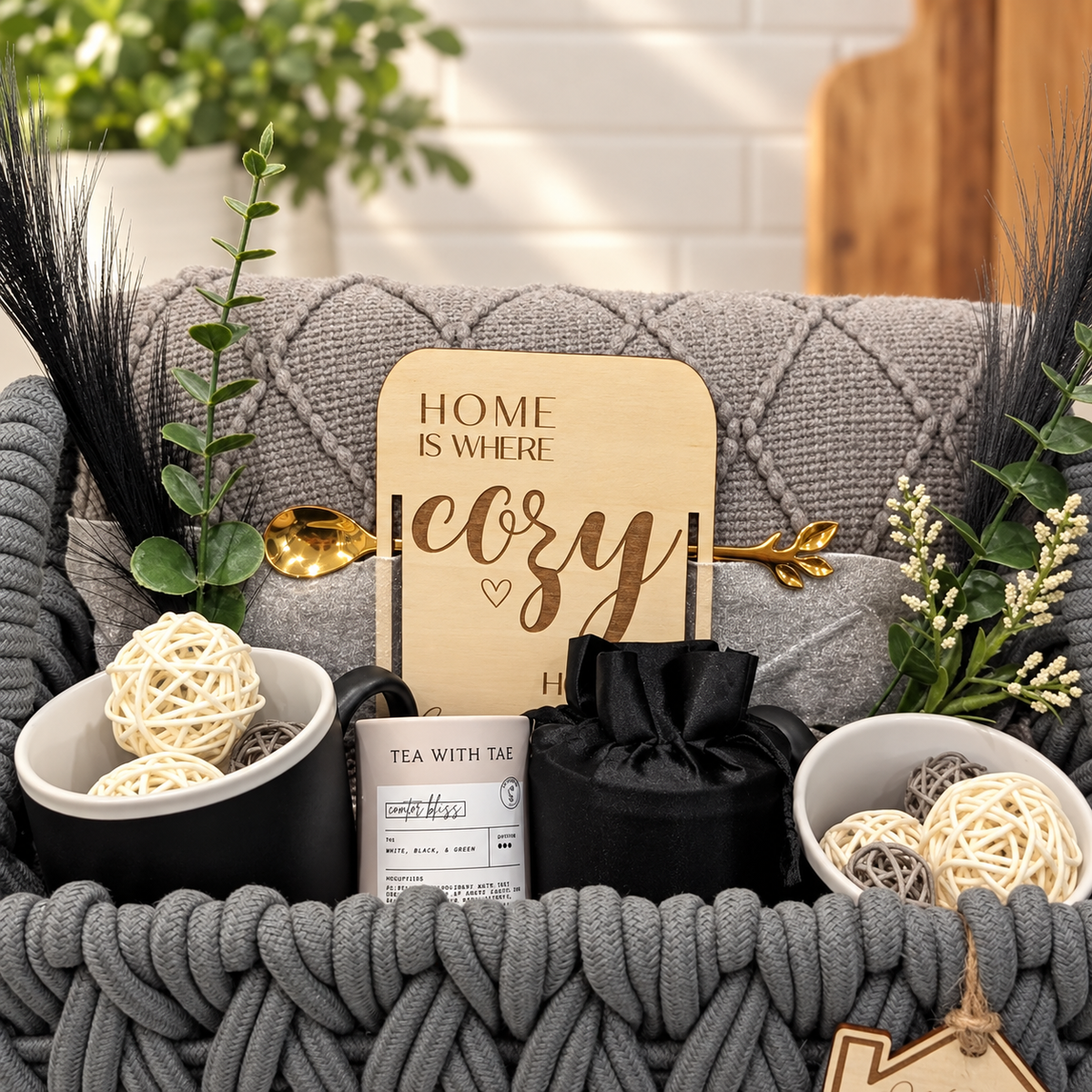 Mid Size Cozy Home  Gift Basket- Gray