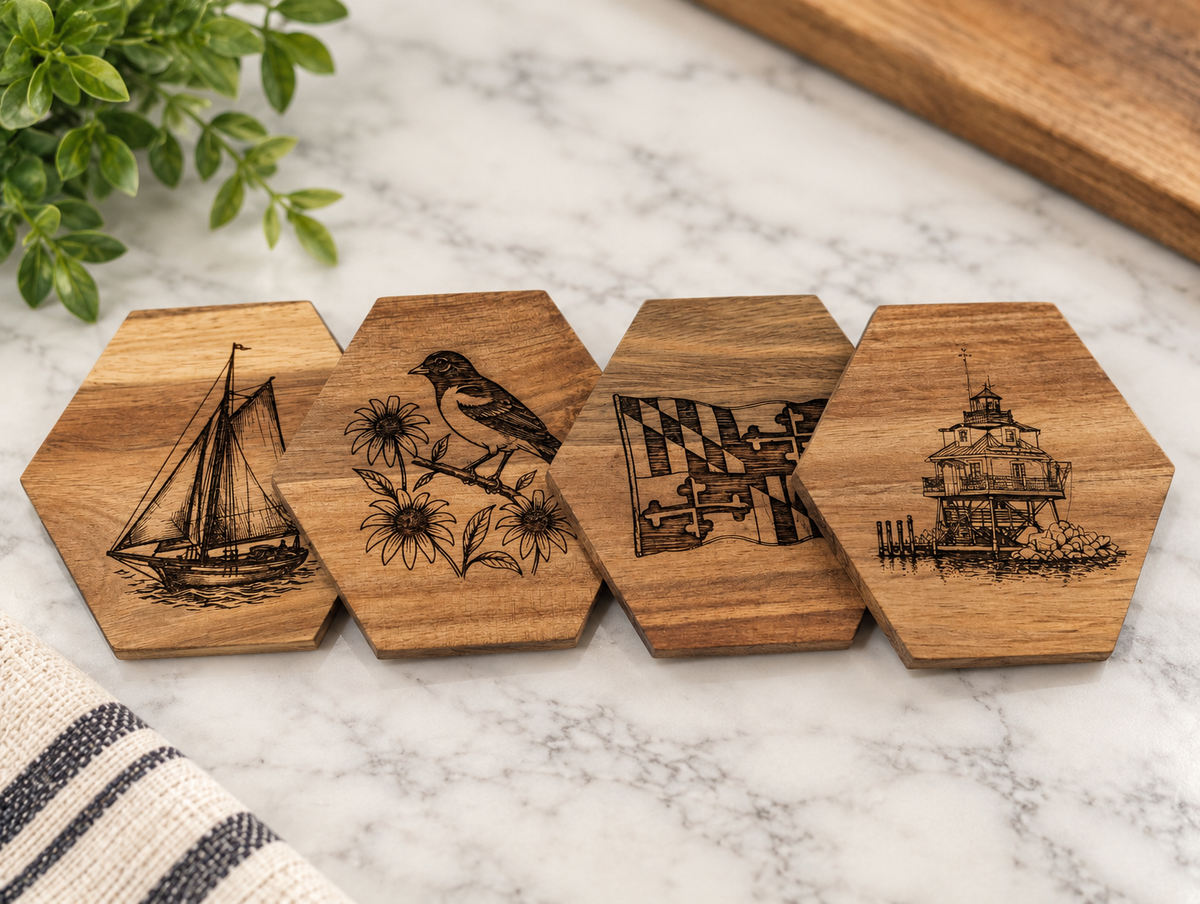 Maryland Heritage Hexagon Wood Coasters-Choose your Design