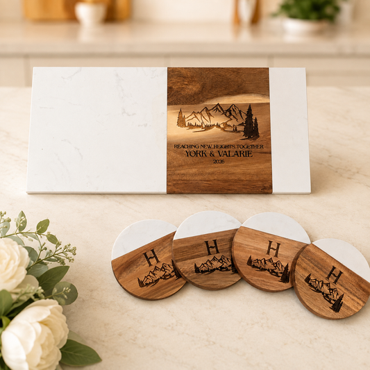 Mountain Vista Personalized Cutting Board & Coaster Set