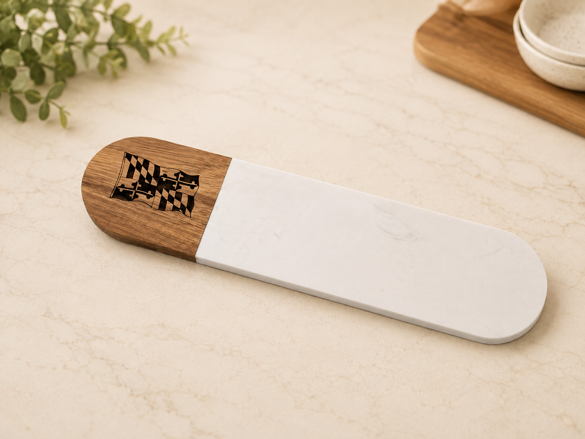 Elongated Oval Marble and Acacia Serving Board