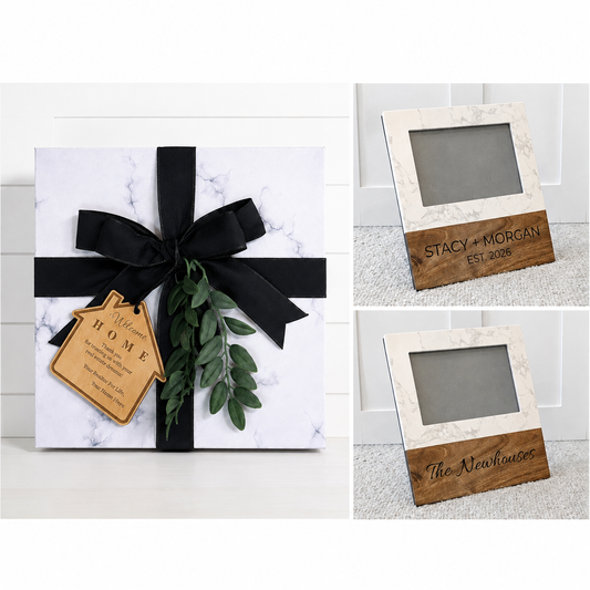 Marble & Acacia Picture Frame Gift Set