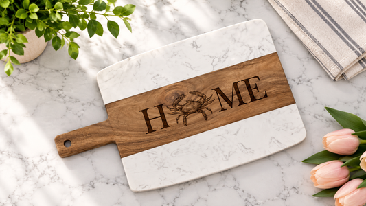 Large Maryland Themed Rectangular Marble and Acacia Serving Board