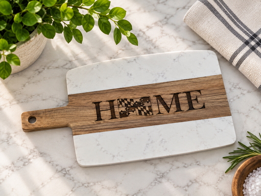 Small Maryland Themed Rectangular Marble and Acacia Serving Board