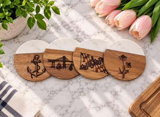 Maryland Marble & Acacia Coasters (Set C)
