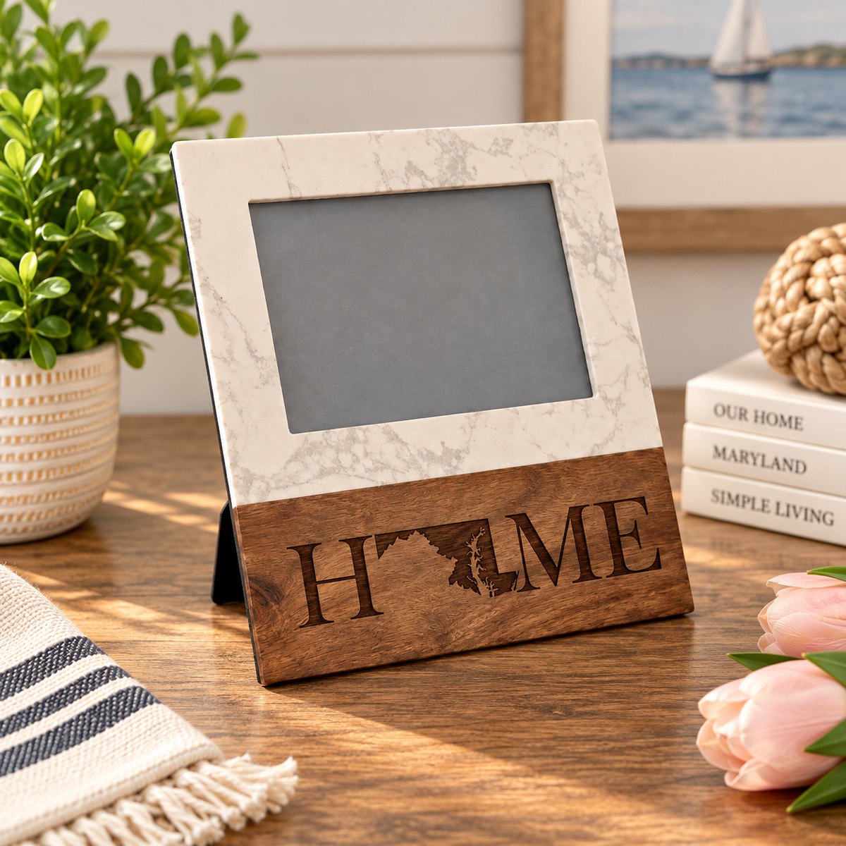 Maryland Themed Marble Picture Frame Stand 5x7