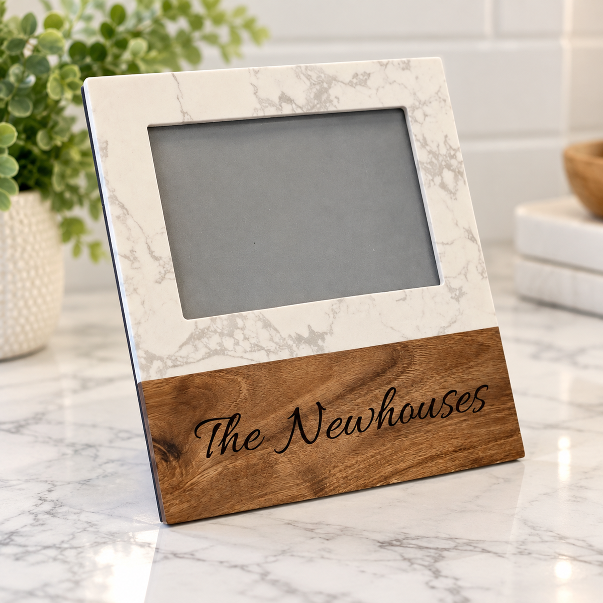 Marble and Acacia Picture Frame 5x7