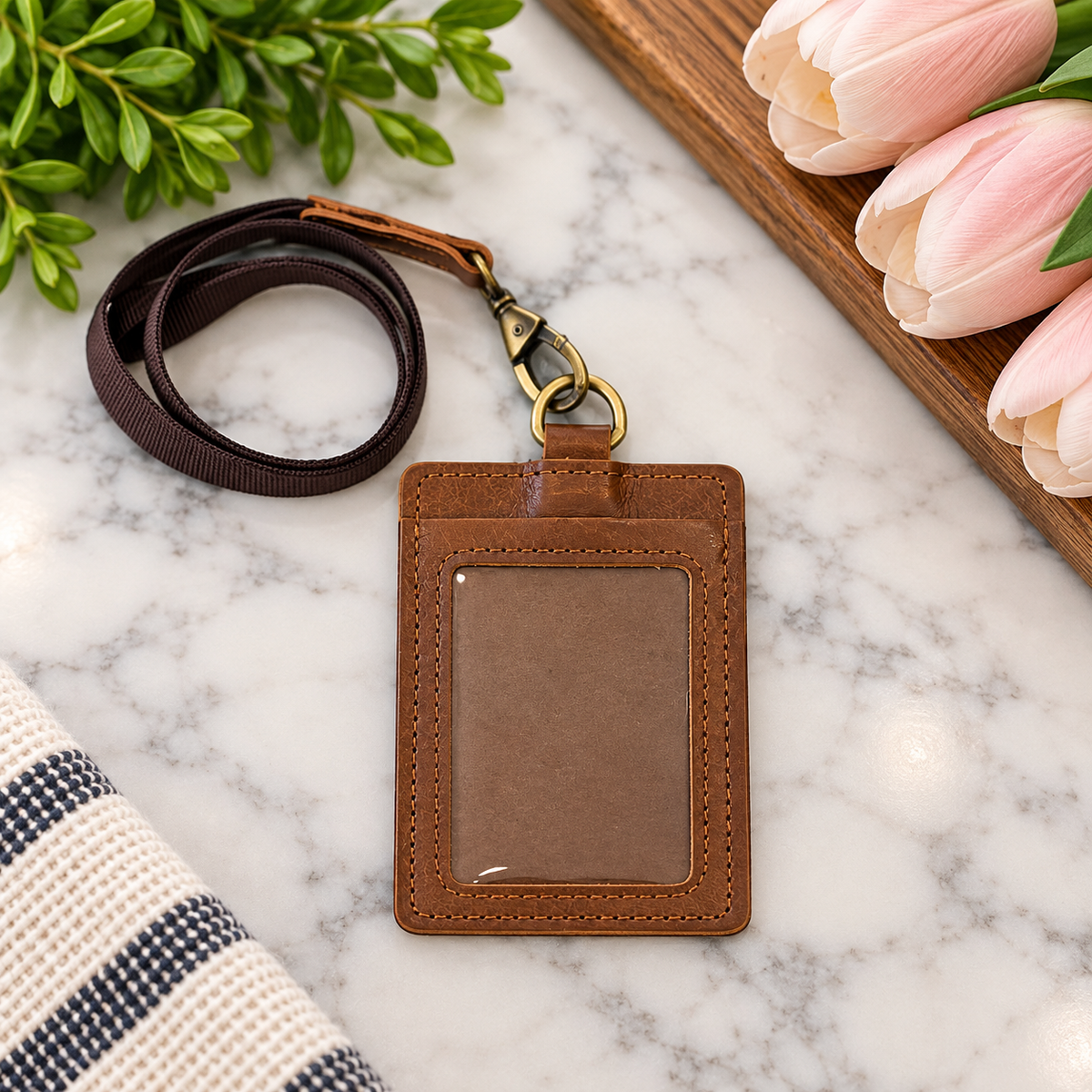 Leather Badge Holder with Card Slots