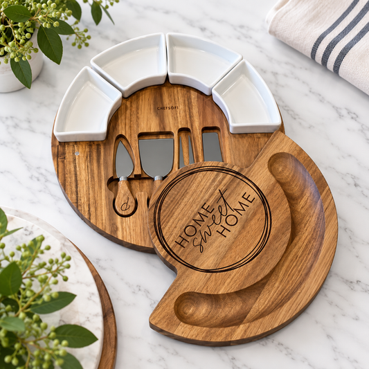 Circular Marble and Acacia Serving Board