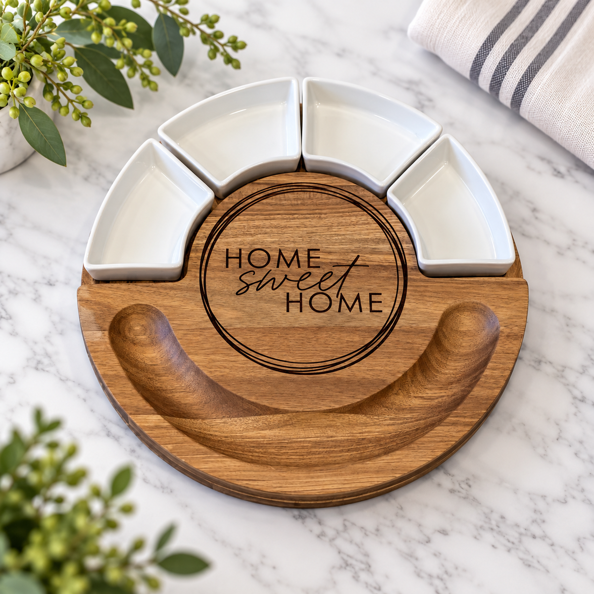 Circular Marble and Acacia Serving Board