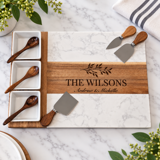 11 Piece Marble and Acacia Charcuterie Set
