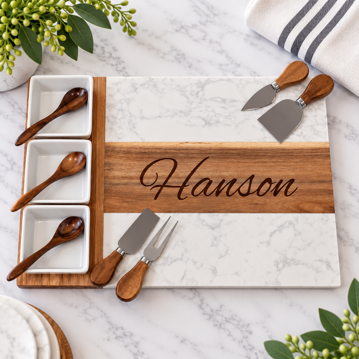 11 Piece Marble and Acacia Charcuterie Set