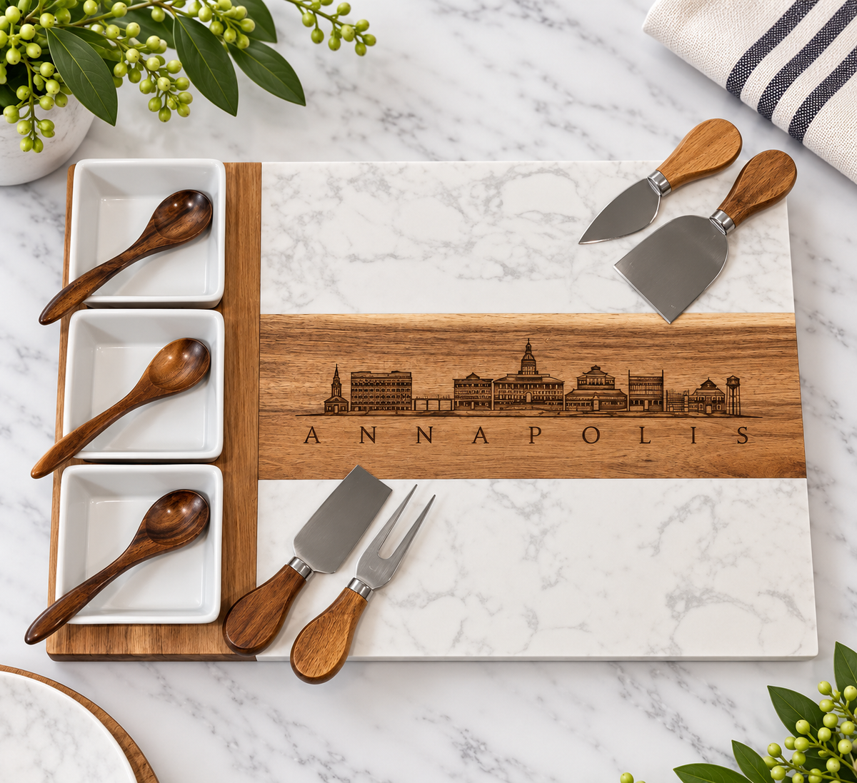 11 Piece Marble and Acacia Charcuterie Set