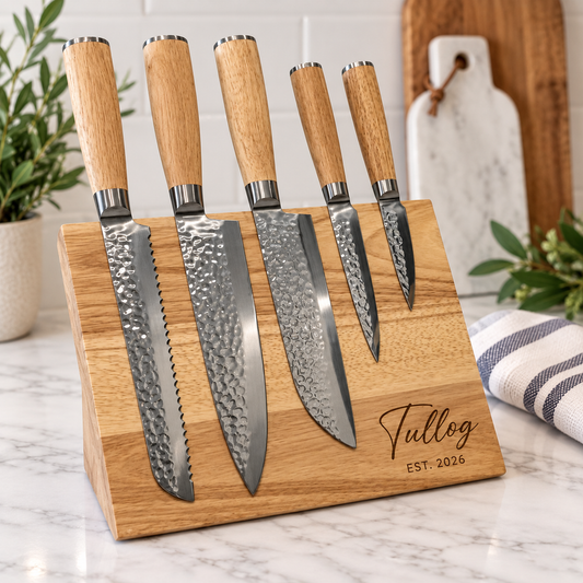 Personalized 6-Piece Kitchen Knife Set with Engraved Magnetic Block