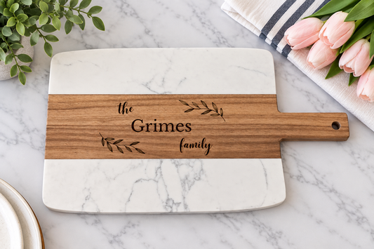 Large Rectangular Marble and Acacia Serving Board