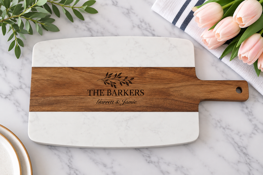 Small Rectangular Marble and Acacia Serving Board