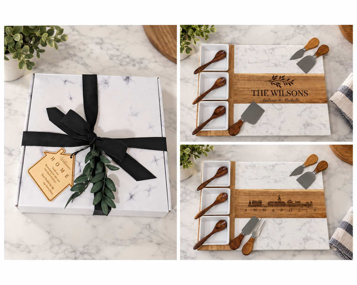 11 Piece Marble and Acacia Charcuterie Gift Set