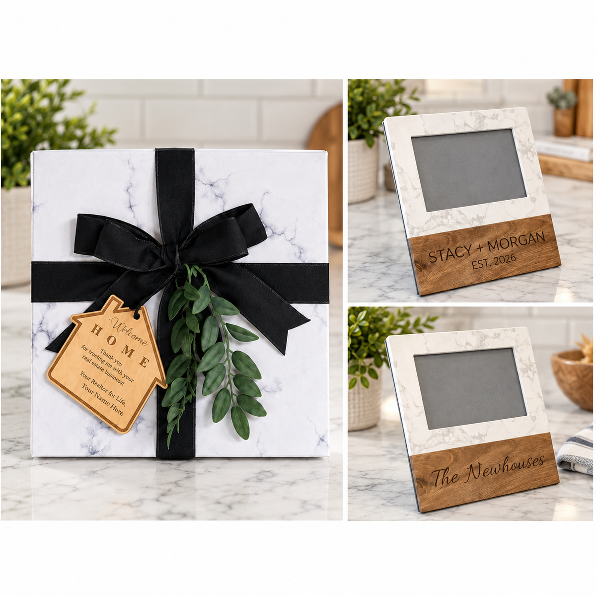 Marble & Acacia Picture Frame Gift Set