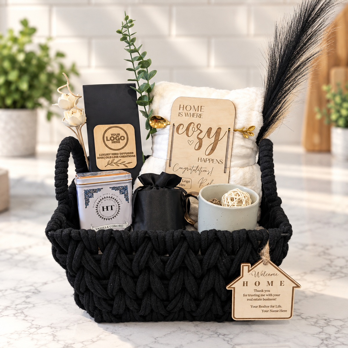 Modern Home Gift Basket with Luxury Reed Diffuser