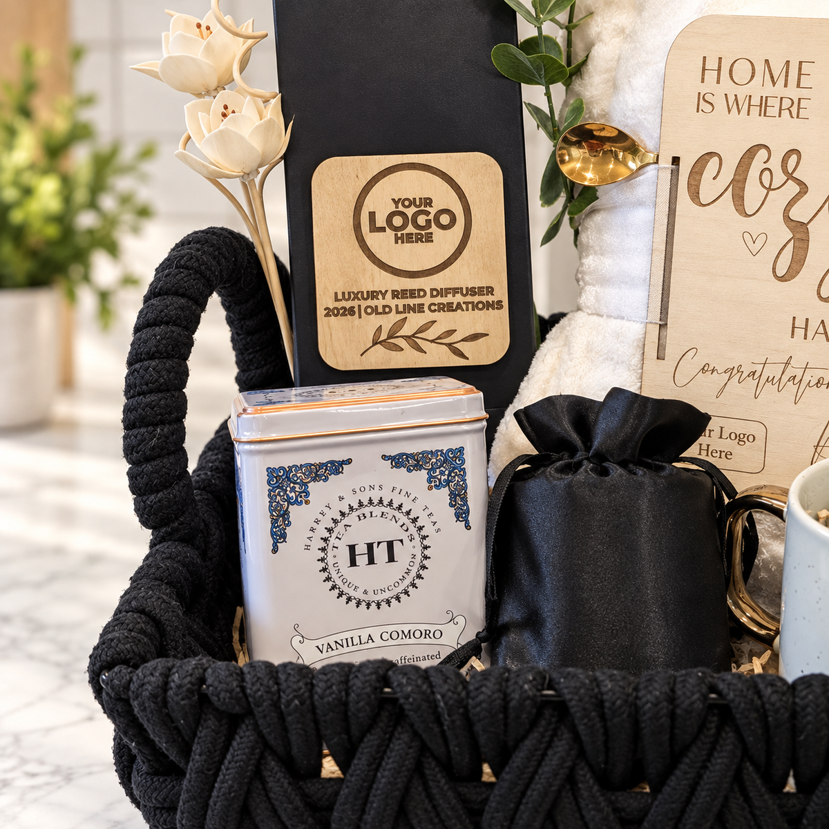 Modern Home Gift Basket with Luxury Reed Diffuser