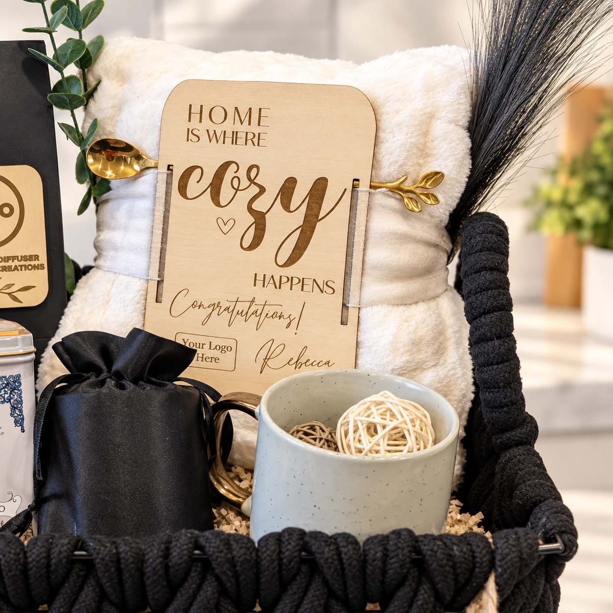 Modern Home Gift Basket with Luxury Reed Diffuser