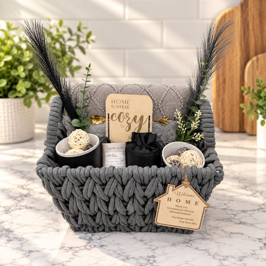 Mid Size Cozy Home  Gift Basket- Gray