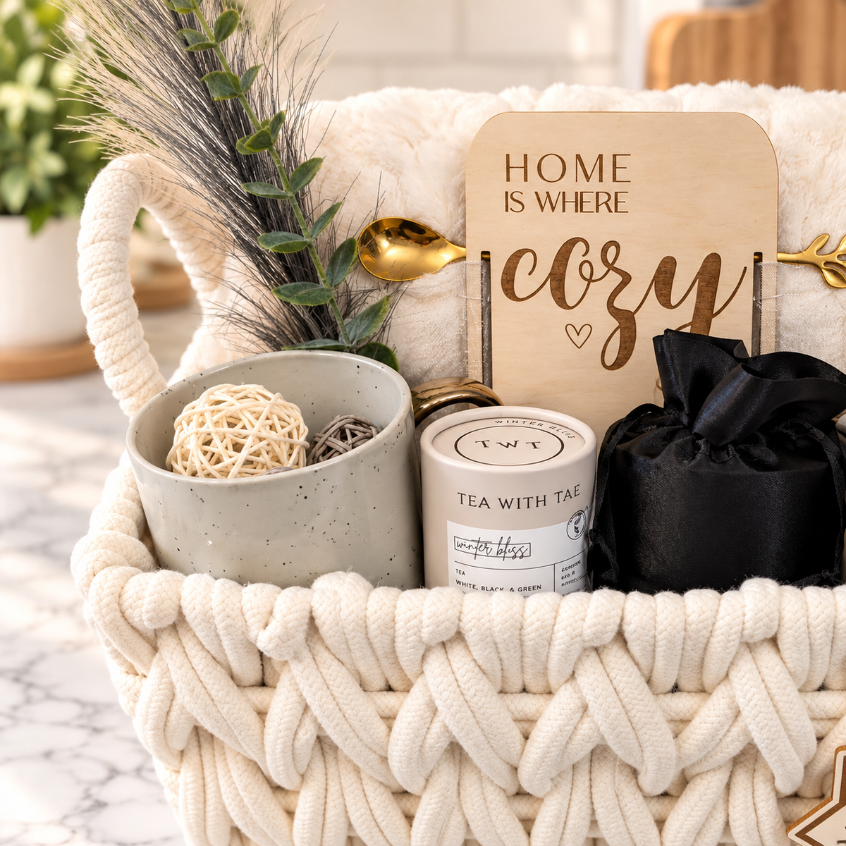 Mid Size Cozy Home Gift Basket White