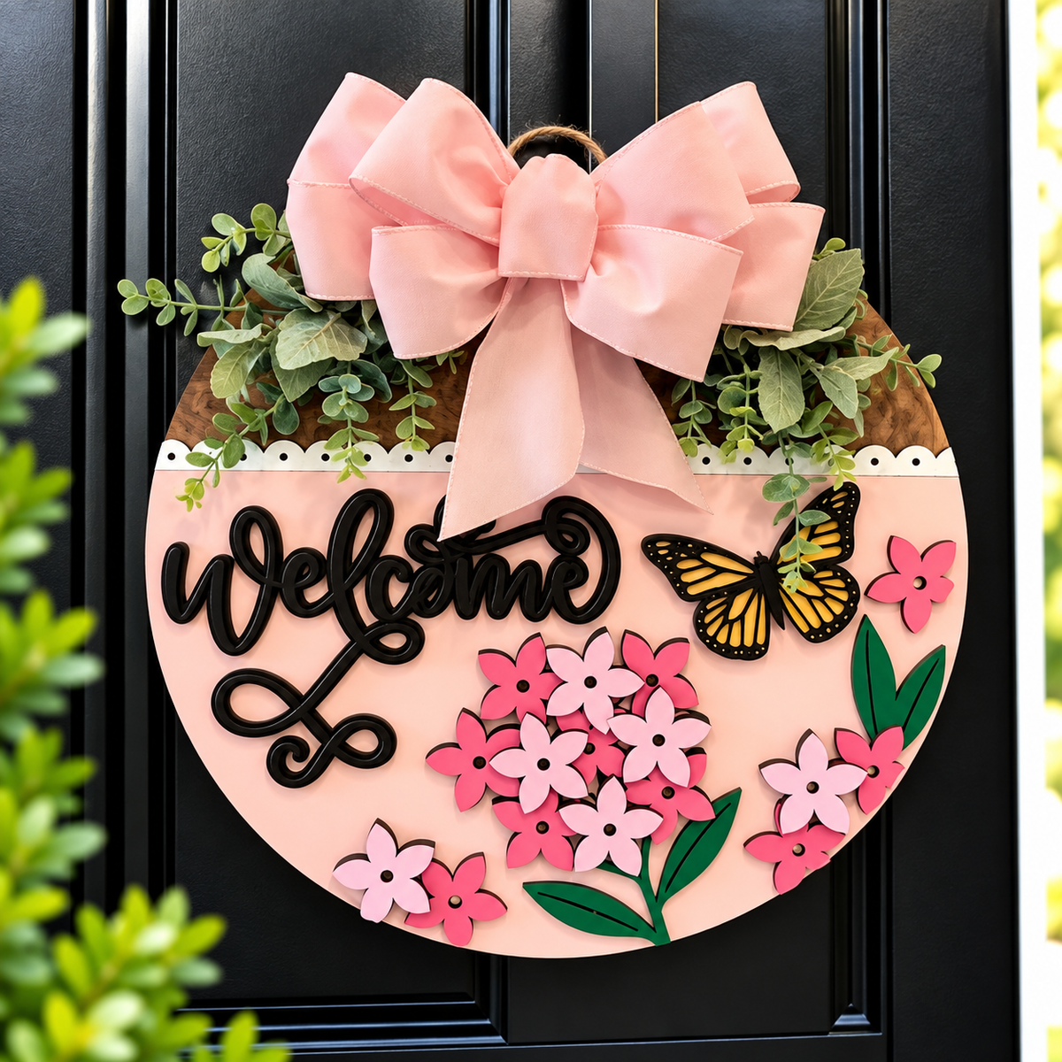 Butterfly & Floral Welcome Door hanger