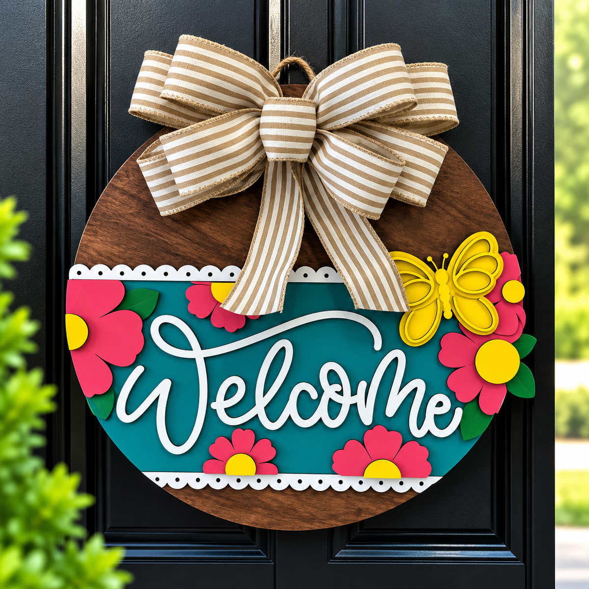 Teal Floral Welcome Door Hanger
