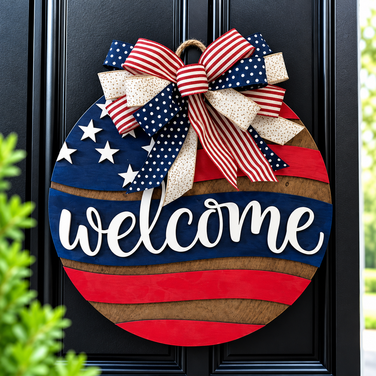 American Flag Welcome Door Hanger