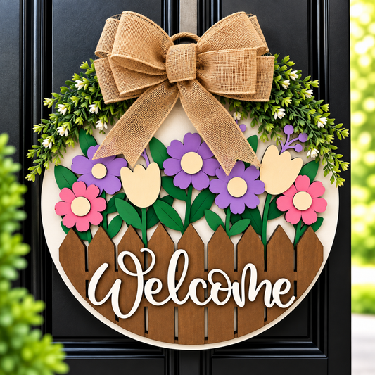 Floral Fence Welcome Door Hanger
