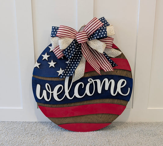 American Flag Welcome Door Hanger
