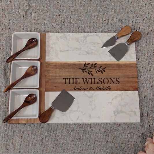 11 Piece Marble and Acacia Charcuterie Set
