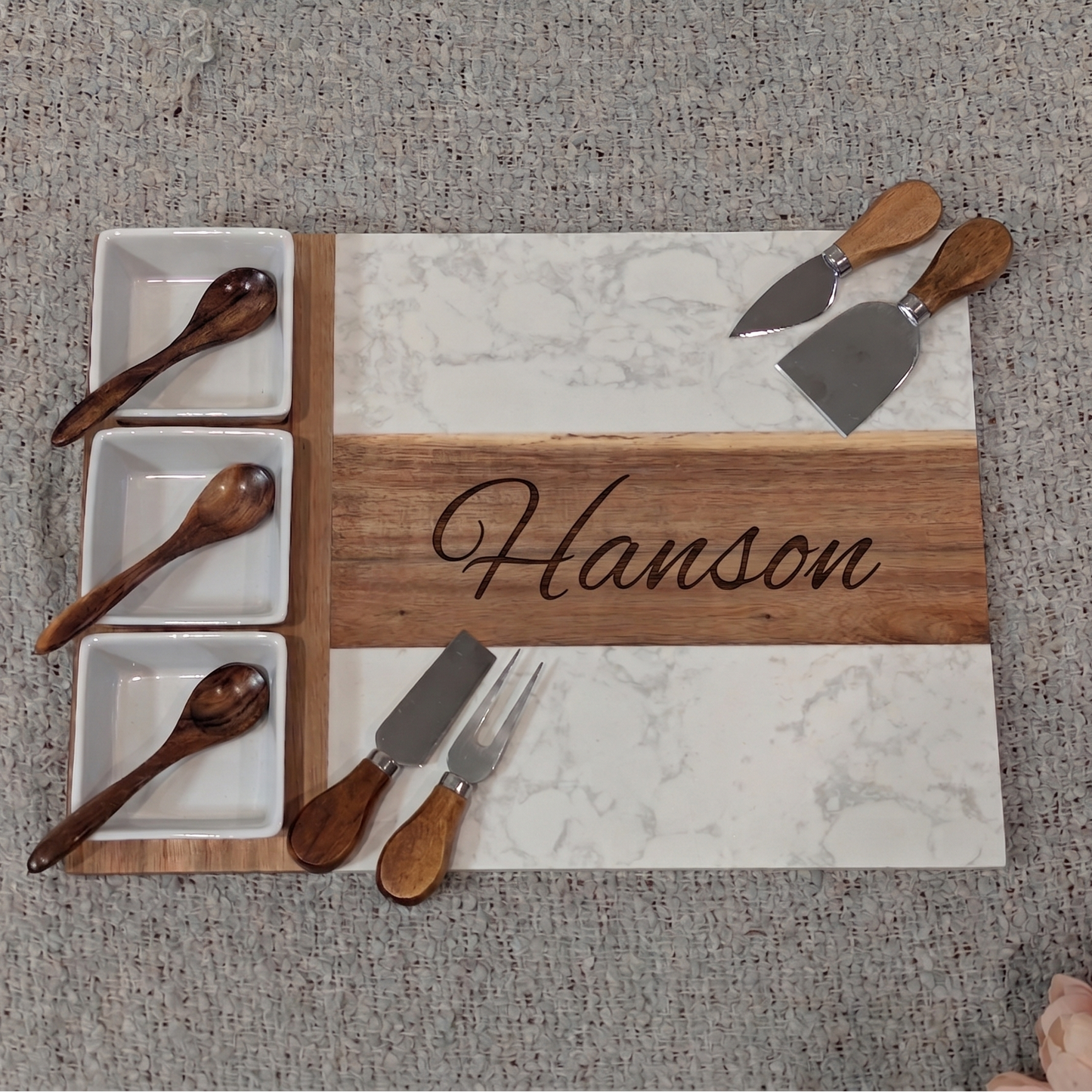11 Piece Marble and Acacia Charcuterie Set