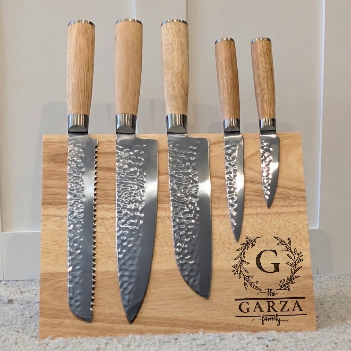 Personalized 6-Piece Kitchen Knife Set with Engraved Magnetic Block