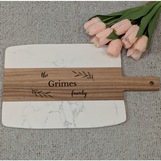 Large Rectangular Marble and Acacia Serving Board