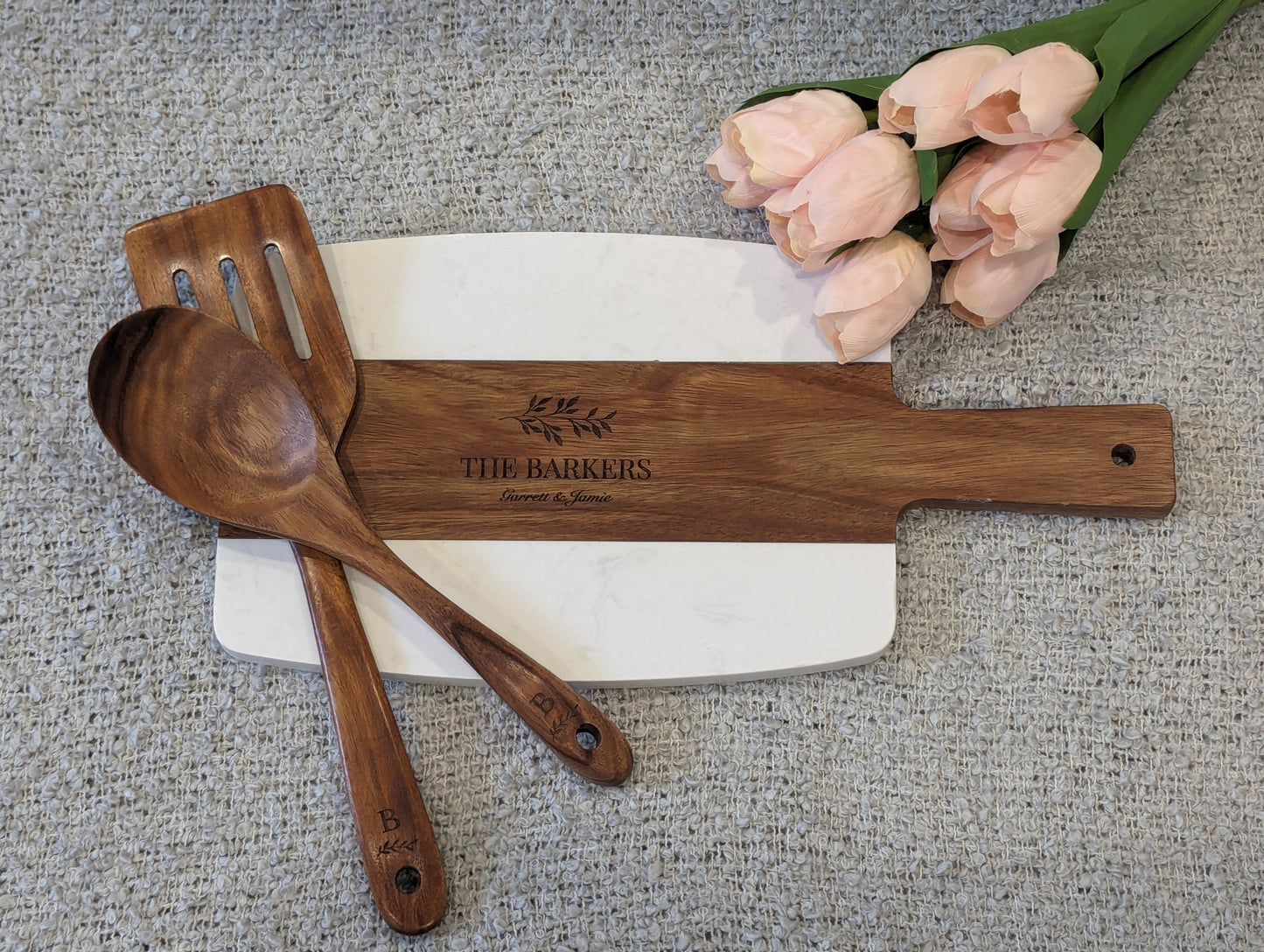 Small Maryland Themed Rectangular Marble and Acacia Serving Board