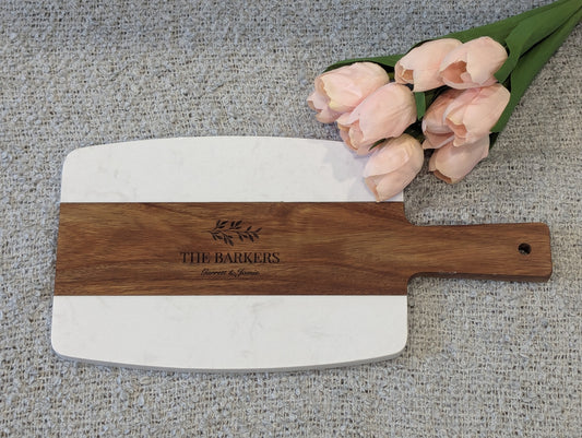 Small Maryland Themed Rectangular Marble and Acacia Serving Board